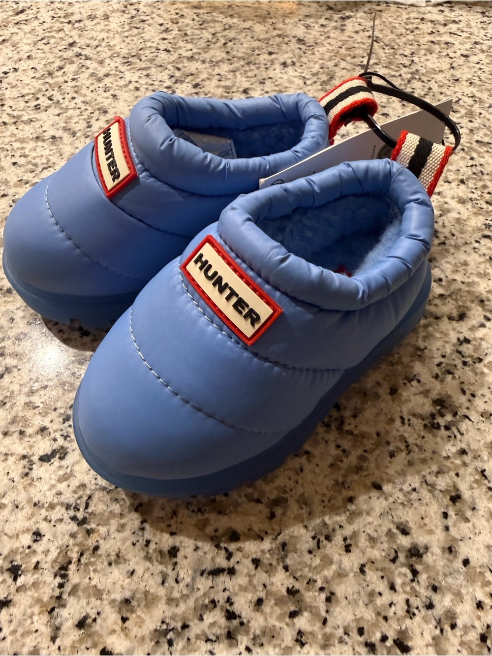 Hunter Kids Light Blue Padded Slip-On Clogs with Striped Heel Loop
